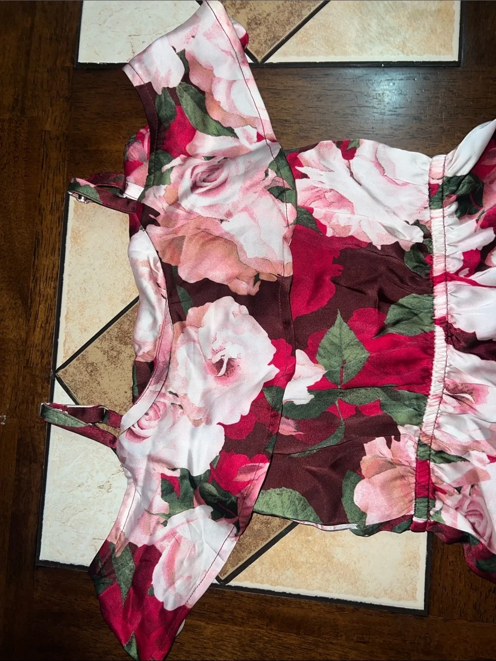 The Children's Place Pink, Burgundy and Green Floral Off-Shoulder Dress